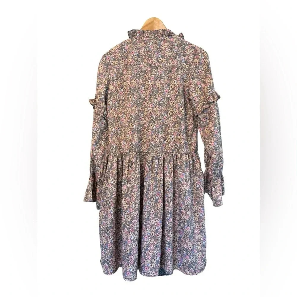 Walter Baker Prairie Ruffle Floral Long Sleeve Dress Grey Pink Size 0 - Picture 4 of 6